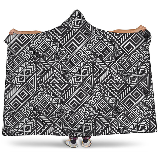 Black And White African Tribal Print Hooded Blanket
