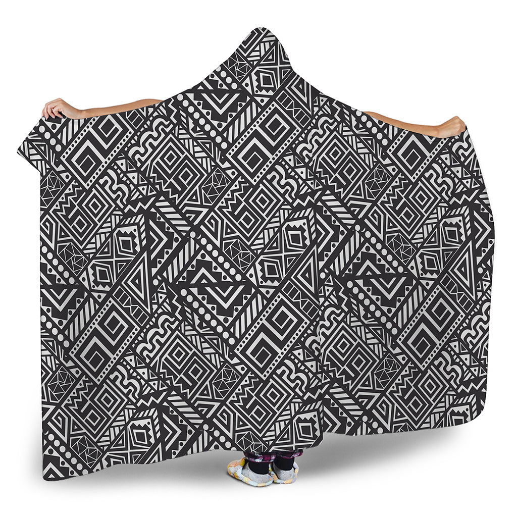 Black And White African Tribal Print Hooded Blanket