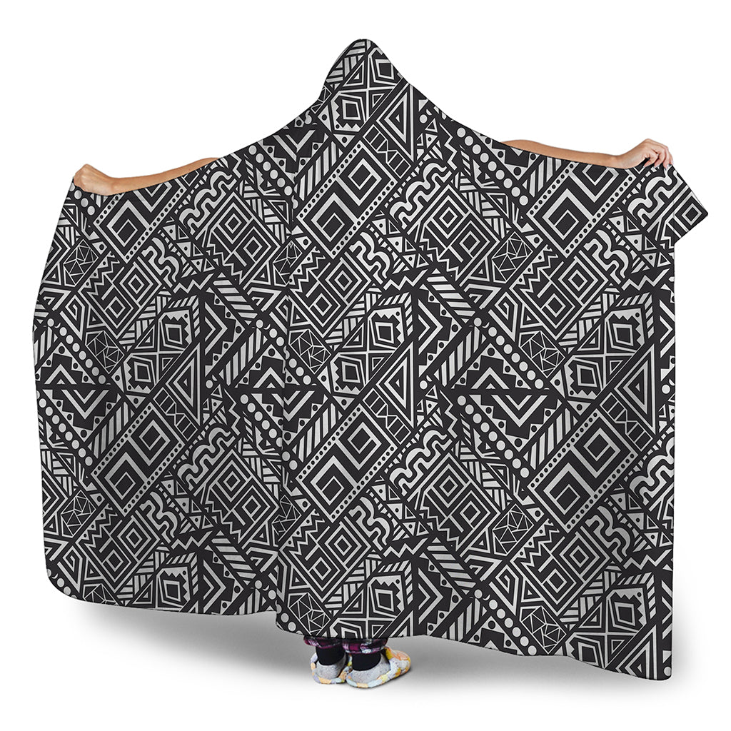 Black And White African Tribal Print Hooded Blanket