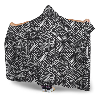 Black And White African Tribal Print Hooded Blanket