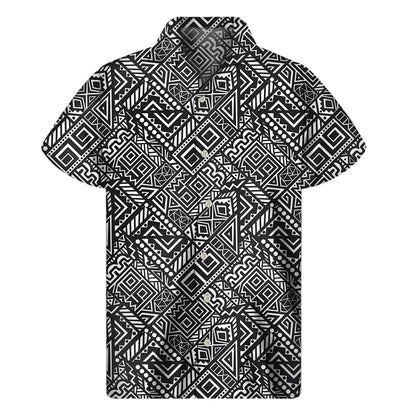 Black And White African Tribal Print Men's Short Sleeve Shirt