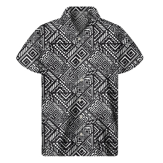 Black And White African Tribal Print Men's Short Sleeve Shirt