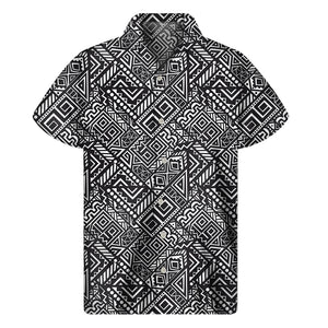 Black And White African Tribal Print Men's Short Sleeve Shirt