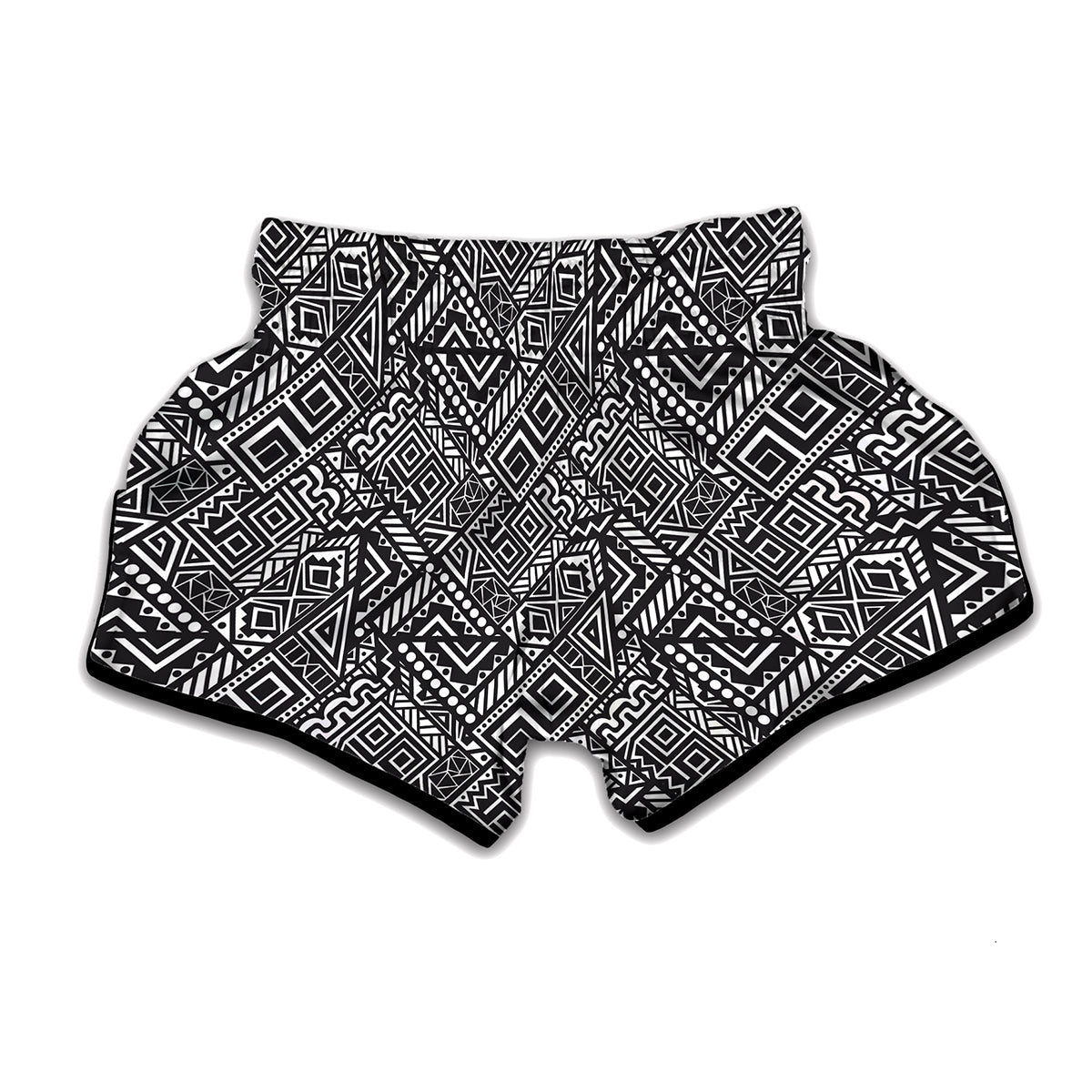 Black And White African Tribal Print Muay Thai Boxing Shorts