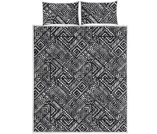 Black And White African Tribal Print Quilt Bed Set