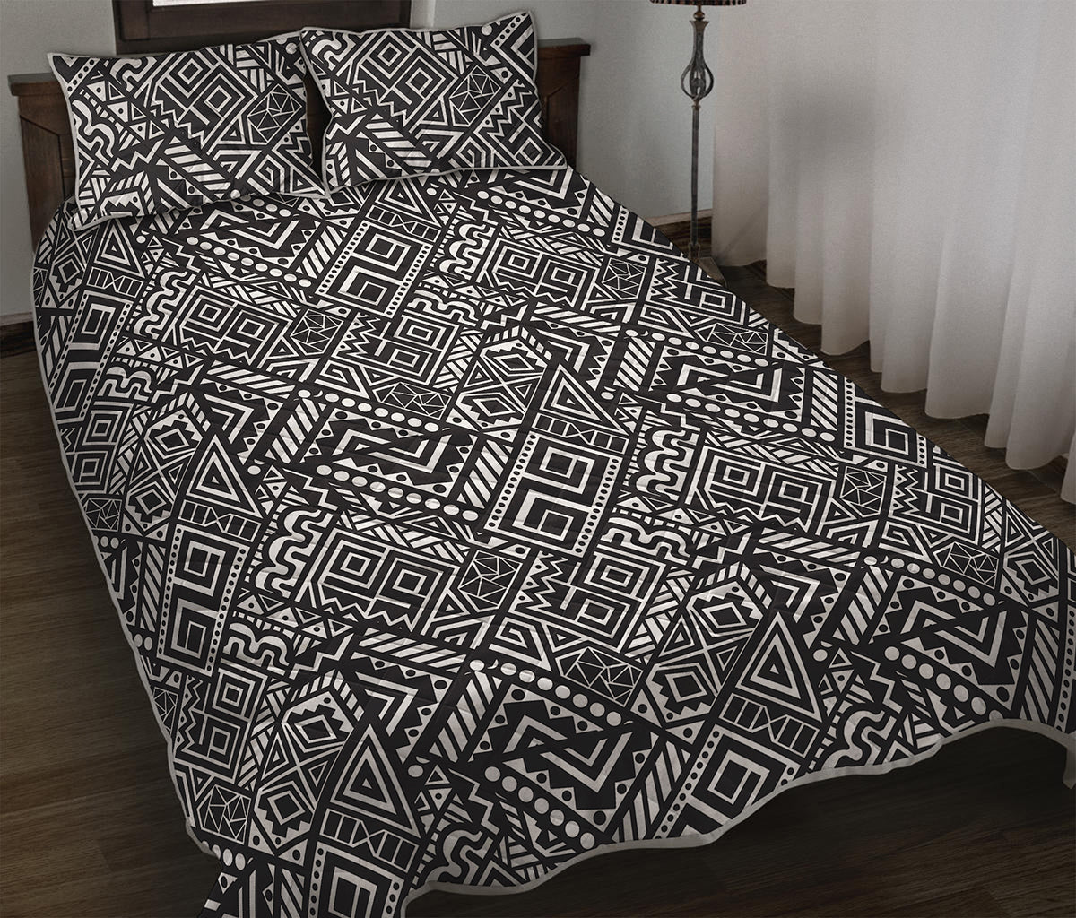 Black And White African Tribal Print Quilt Bed Set