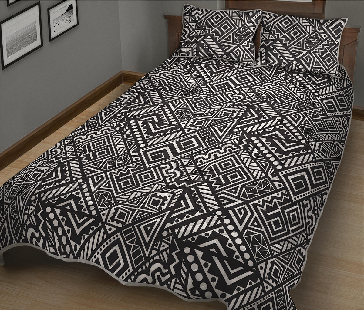 Black And White African Tribal Print Quilt Bed Set