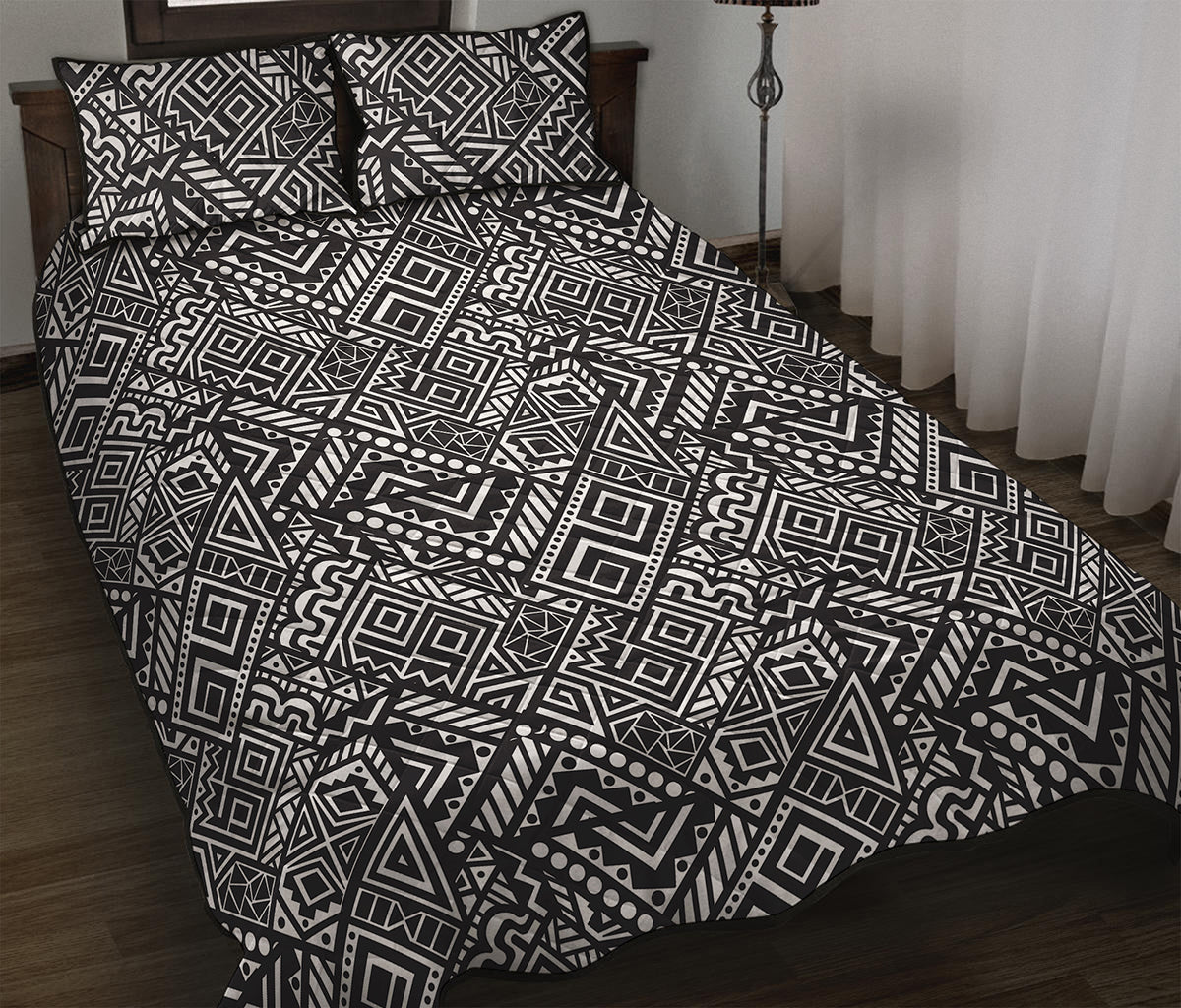 Black And White African Tribal Print Quilt Bed Set