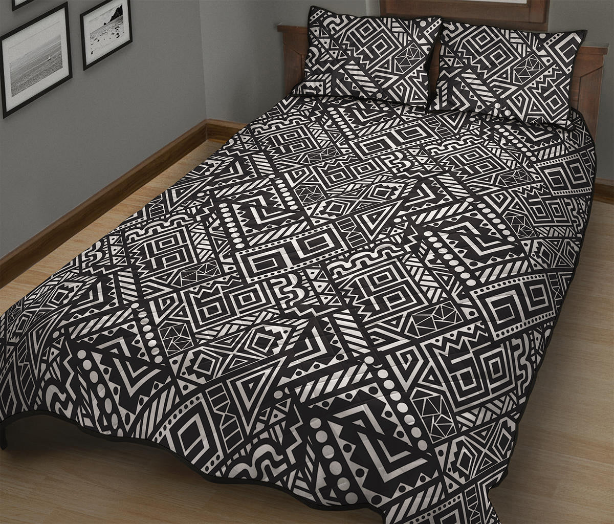Black And White African Tribal Print Quilt Bed Set