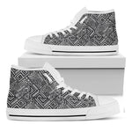 Black And White African Tribal Print White High Top Shoes