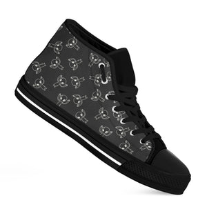 Black And White Alien Print Black High Top Shoes