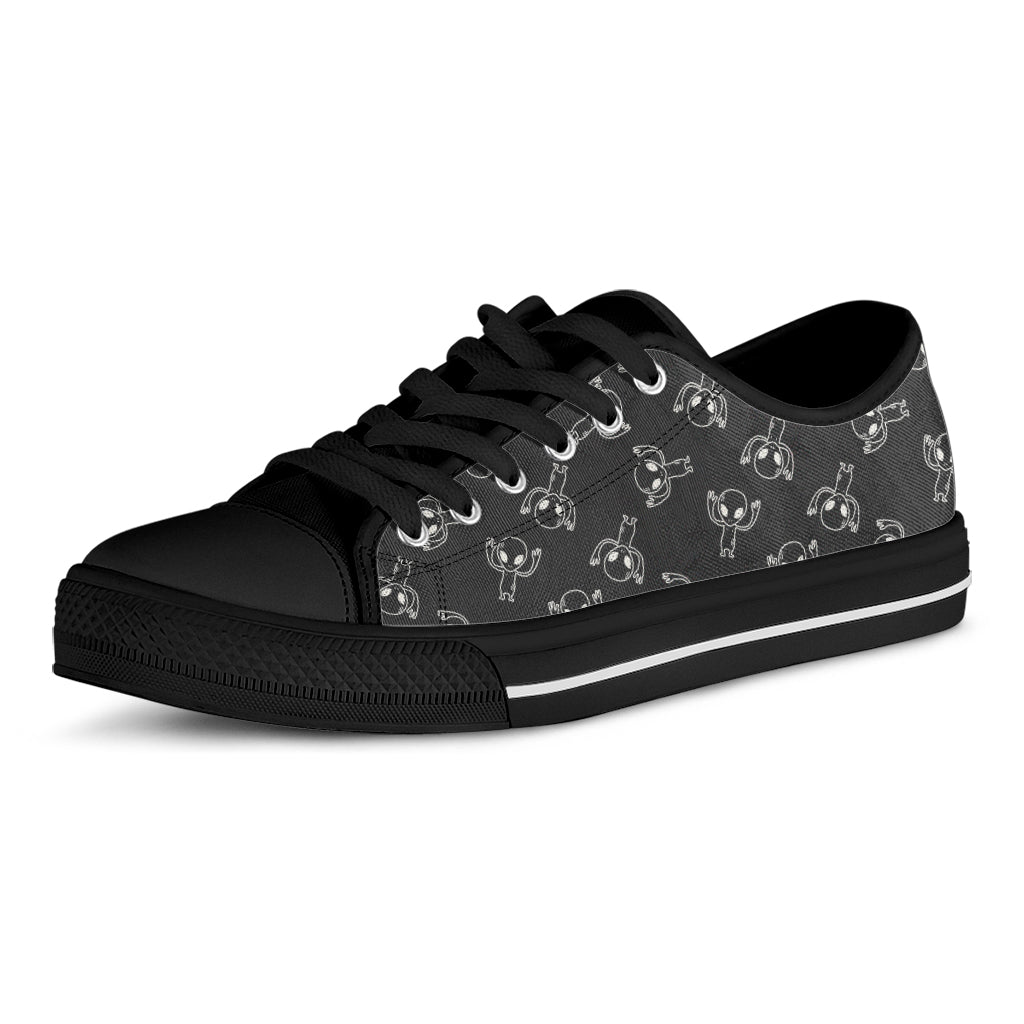 Black And White Alien Print Black Low Top Shoes