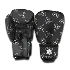 Black And White Alien Print Boxing Gloves