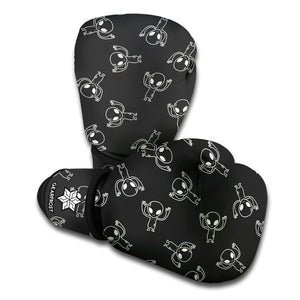 Black And White Alien Print Boxing Gloves