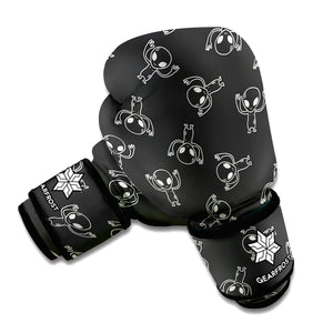 Black And White Alien Print Boxing Gloves