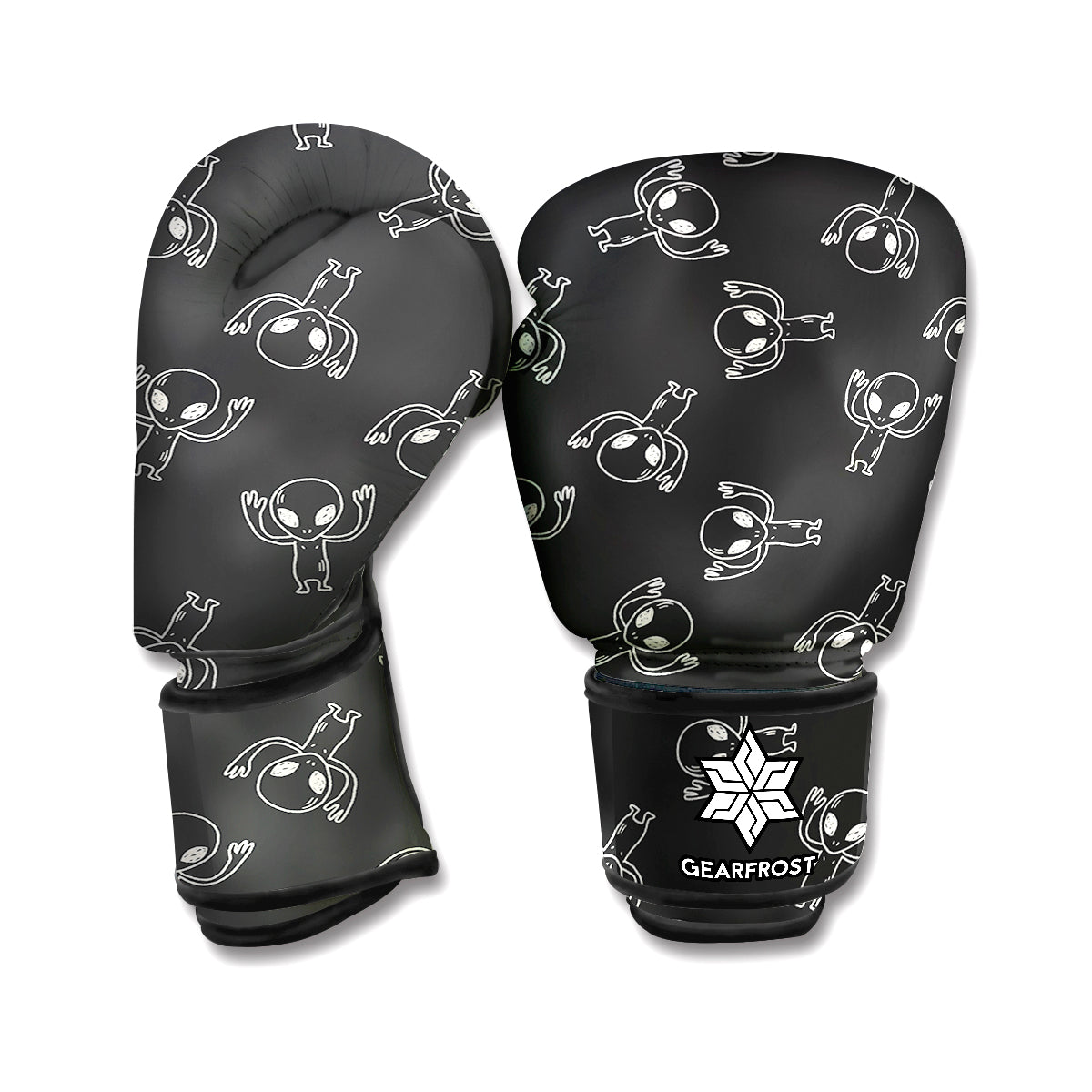 Black And White Alien Print Boxing Gloves