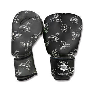 Black And White Alien Print Boxing Gloves