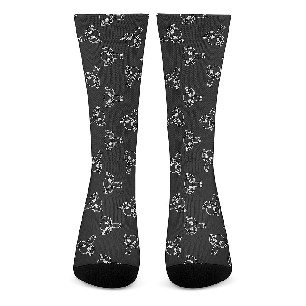 Black And White Alien Print Crew Socks