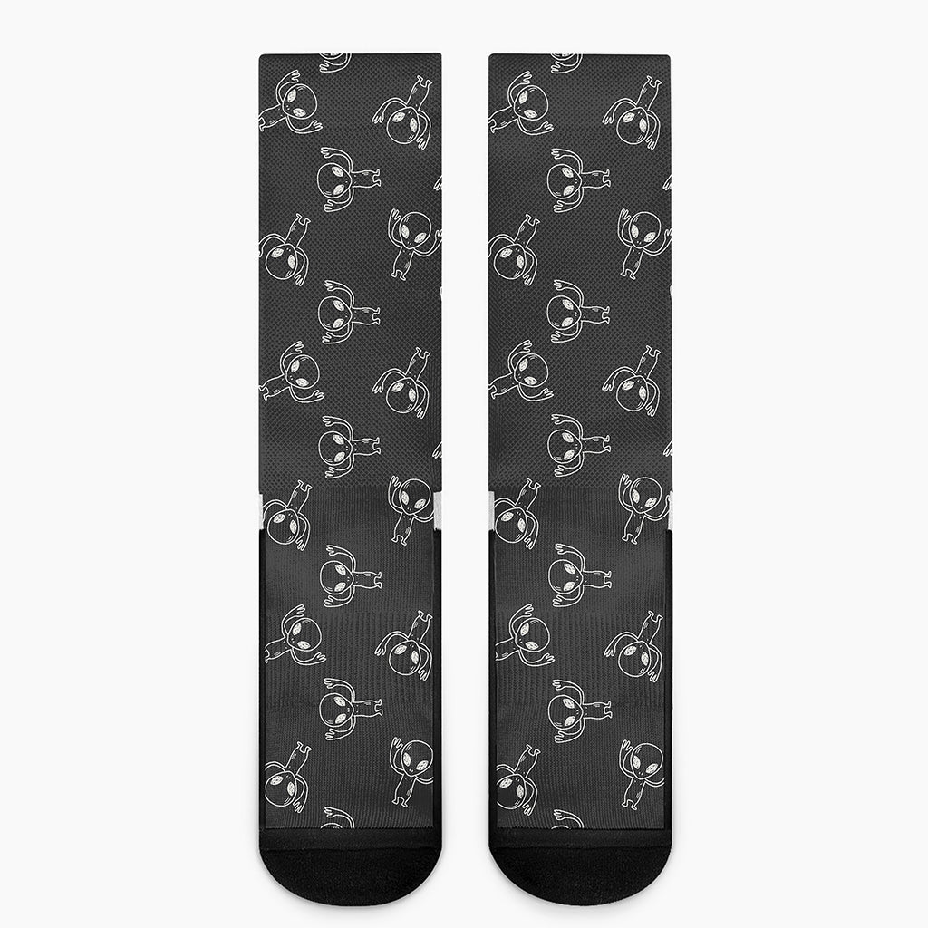 Black And White Alien Print Crew Socks