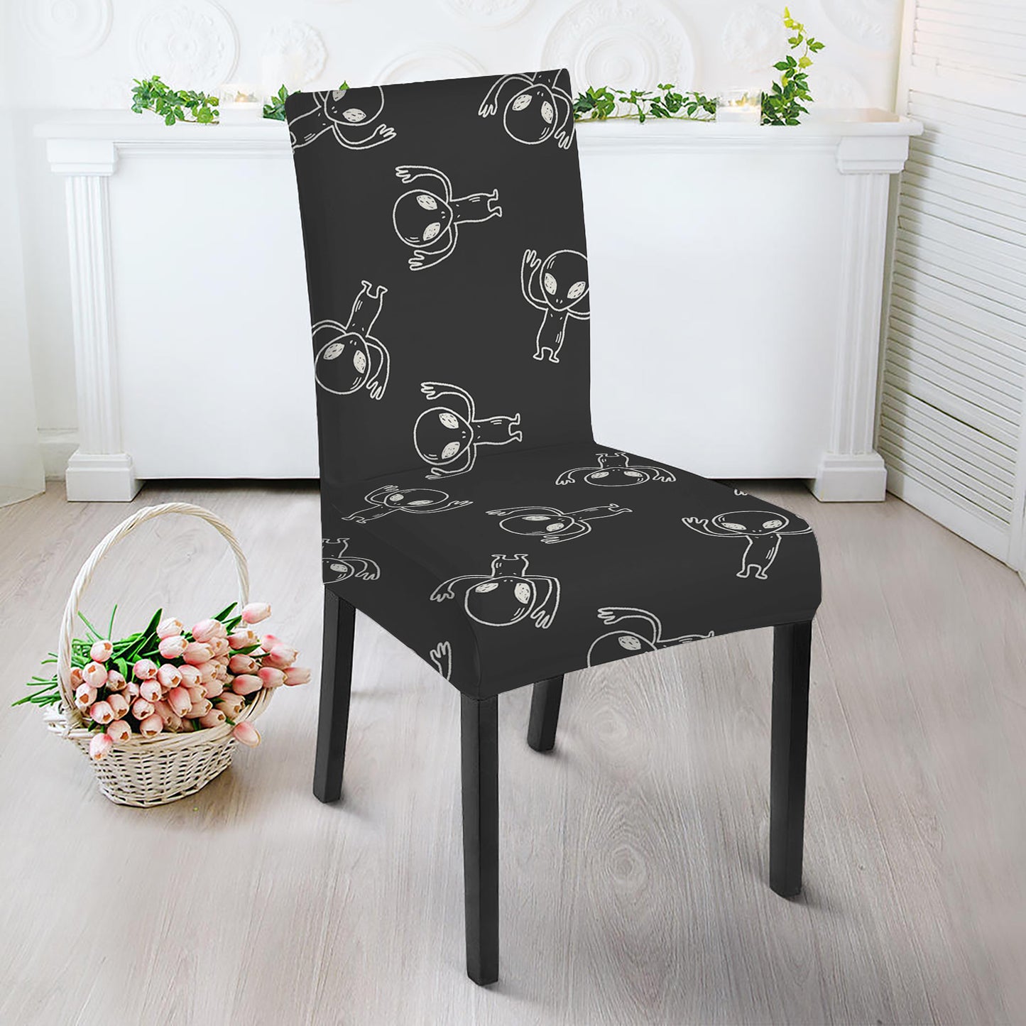 Black And White Alien Print Dining Chair Slipcover