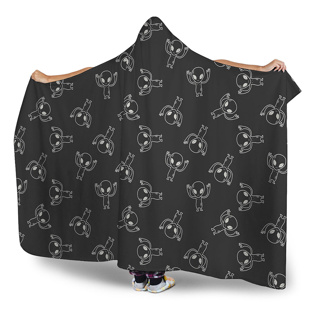 Black And White Alien Print Hooded Blanket