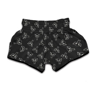 Black And White Alien Print Muay Thai Boxing Shorts