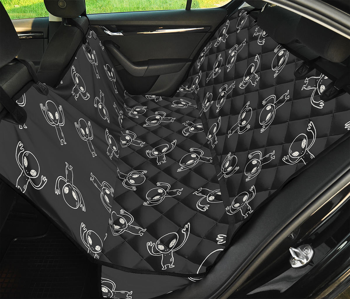 Black And White Alien Print Pet Car Back Seat Cover