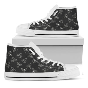 Black And White Alien Print White High Top Shoes