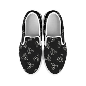 Black And White Alien Print White Slip On Shoes