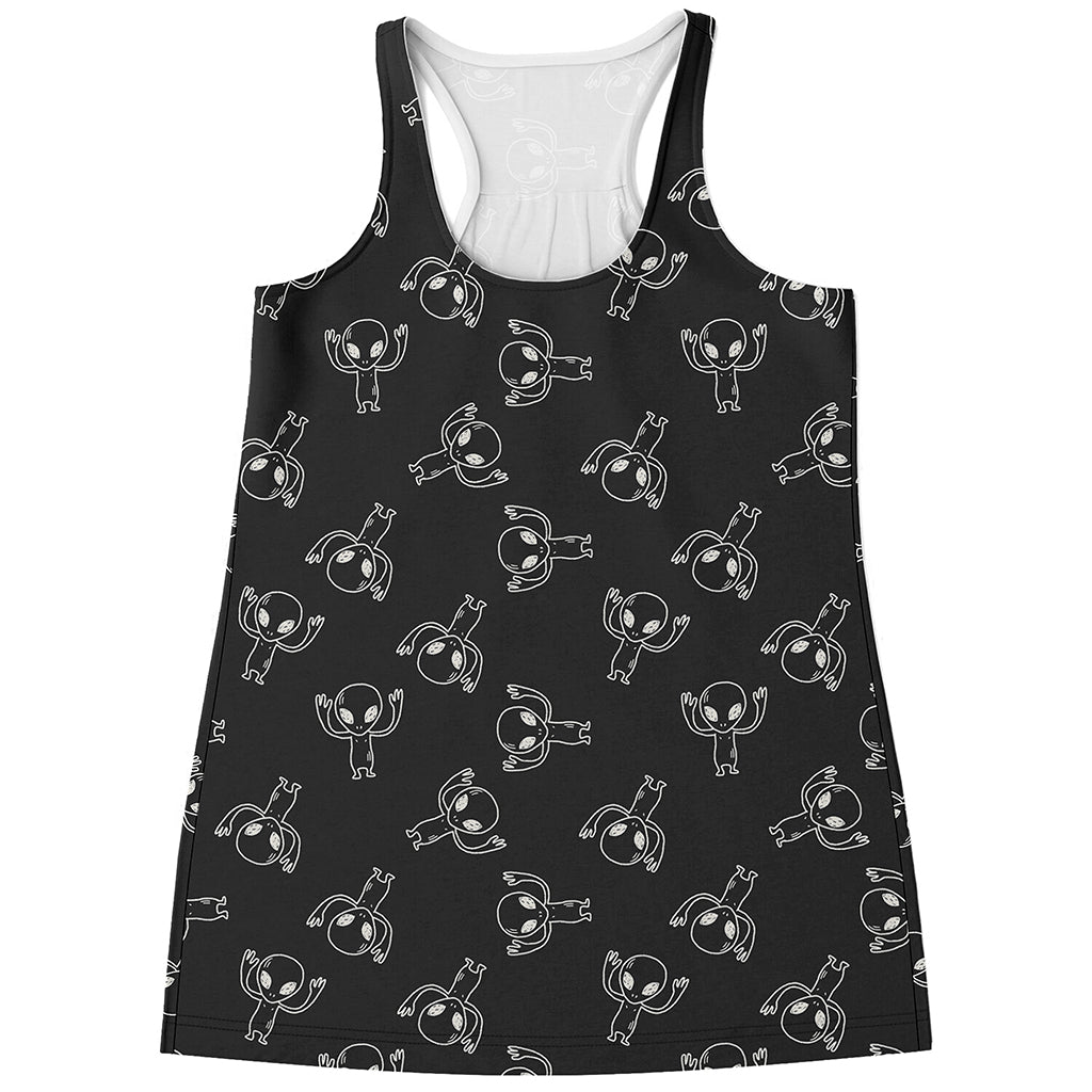 Black And White Alien Print Women's Racerback Tank Top