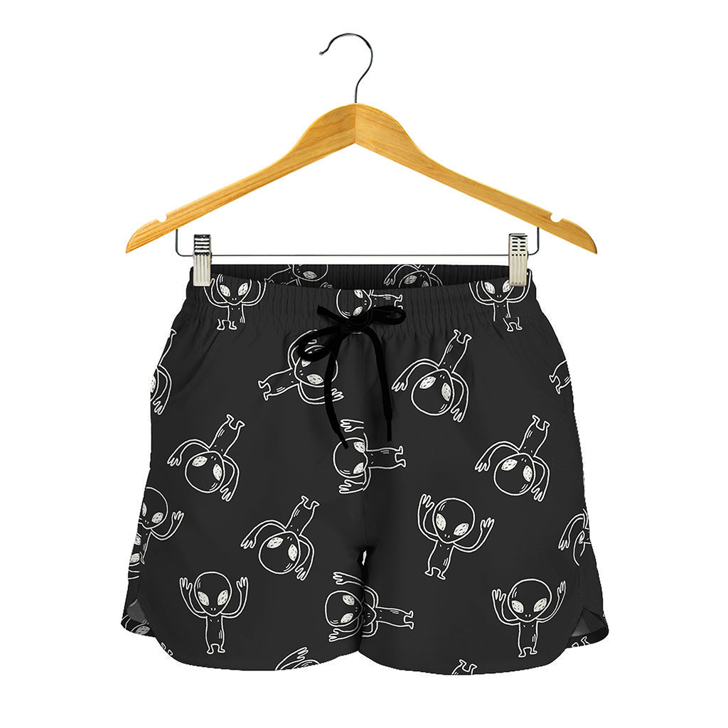 Black And White Alien Print Women's Shorts