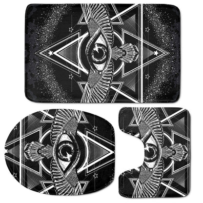 Black And White All Seeing Eye Print 3 Piece Bath Mat Set