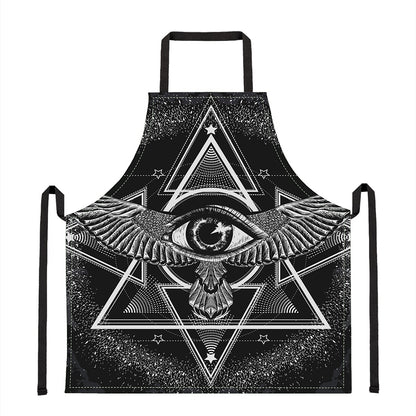 Black And White All Seeing Eye Print Apron