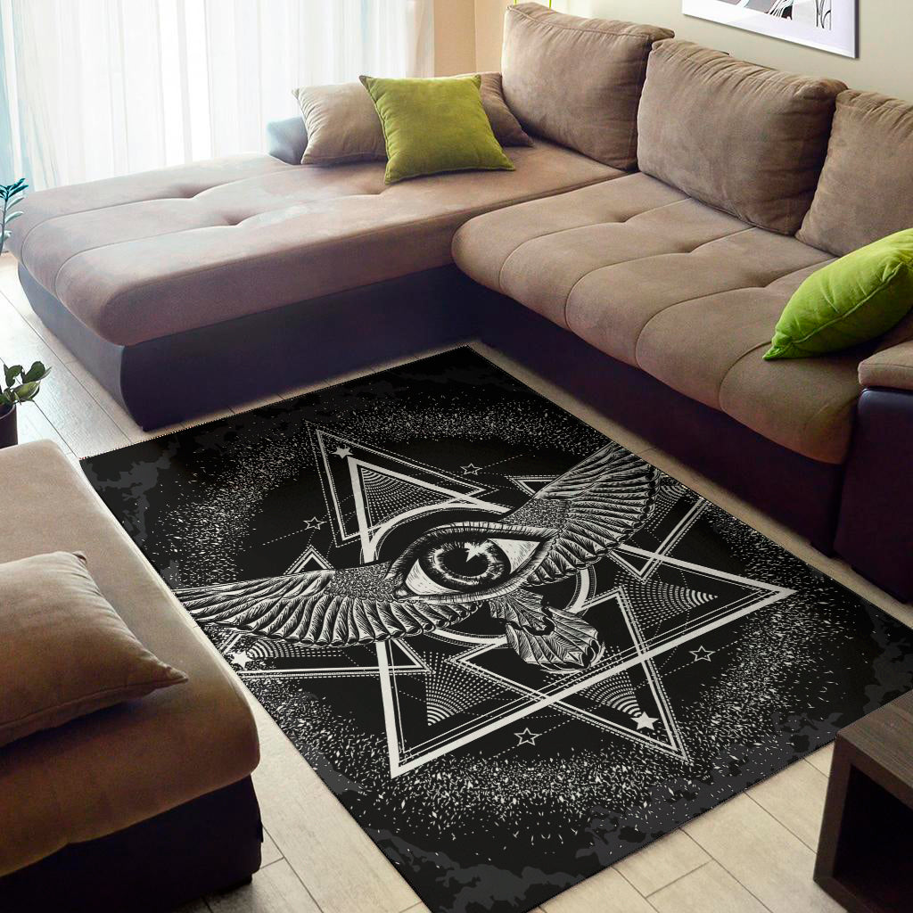 Black And White All Seeing Eye Print Area Rug