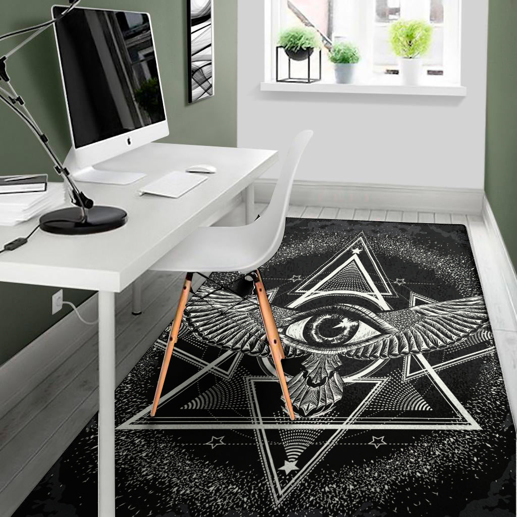 Black And White All Seeing Eye Print Area Rug