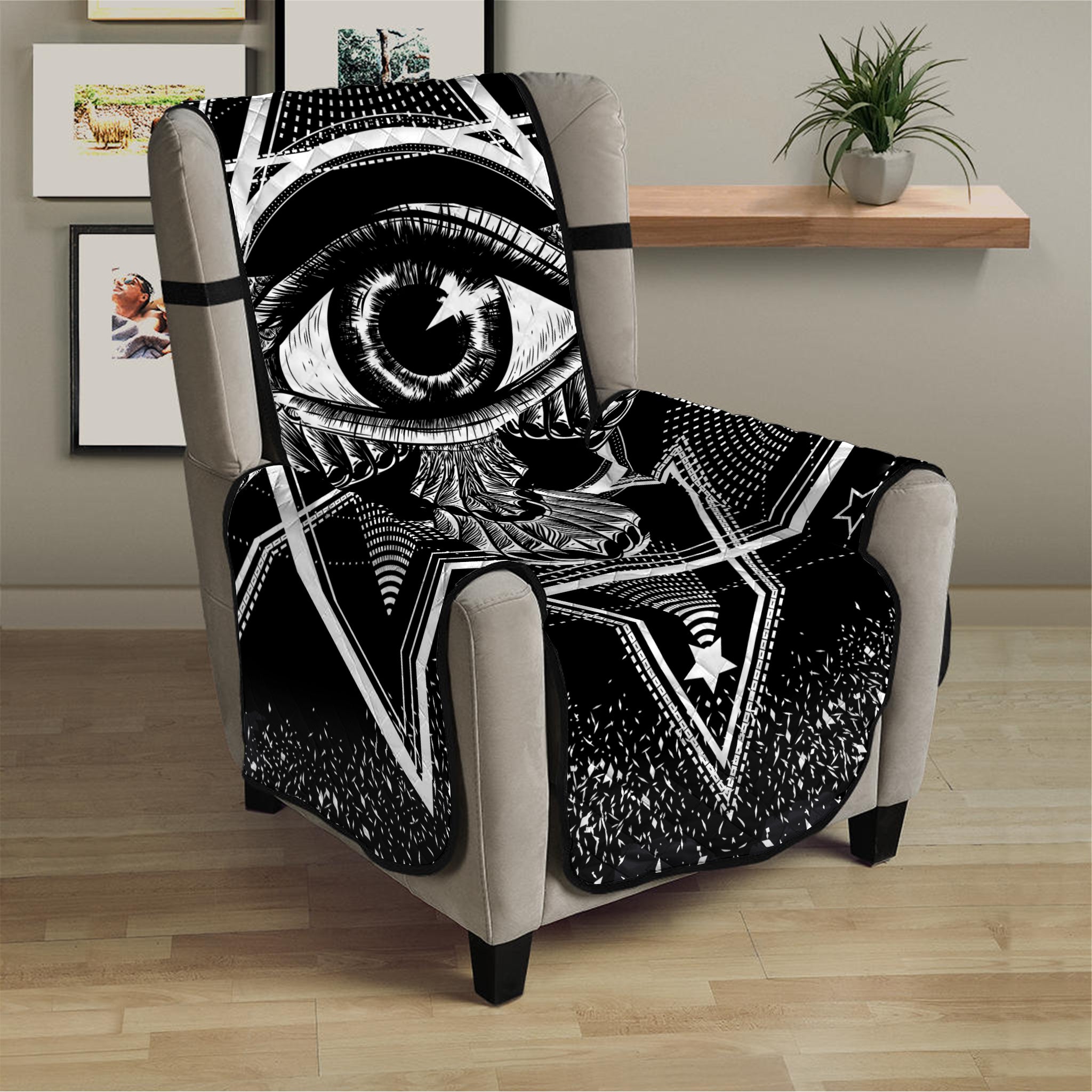 Black And White All Seeing Eye Print Armchair Protector