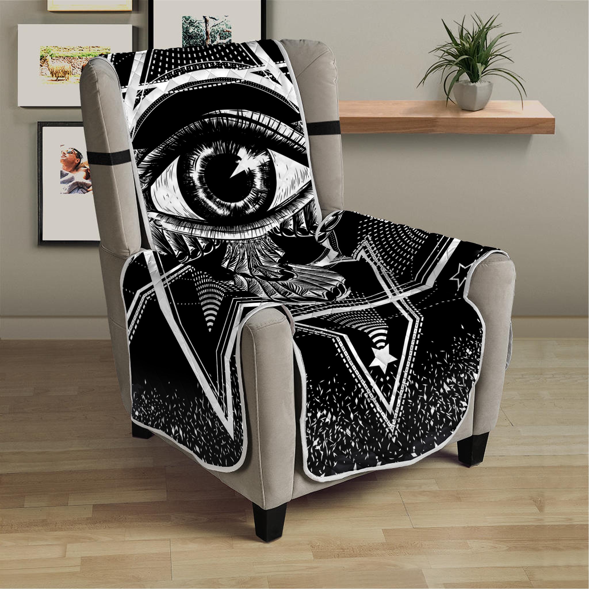 Black And White All Seeing Eye Print Armchair Protector