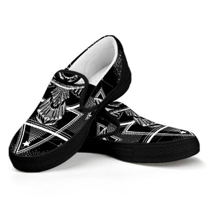 Black And White All Seeing Eye Print Black Slip On Shoes