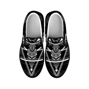 Black And White All Seeing Eye Print Black Slip On Shoes