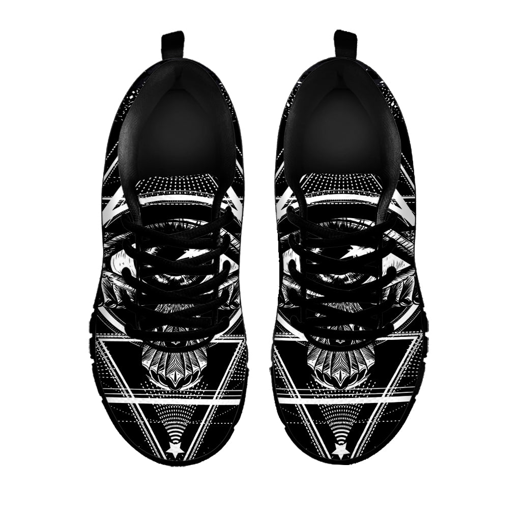 Black And White All Seeing Eye Print Black Sneakers