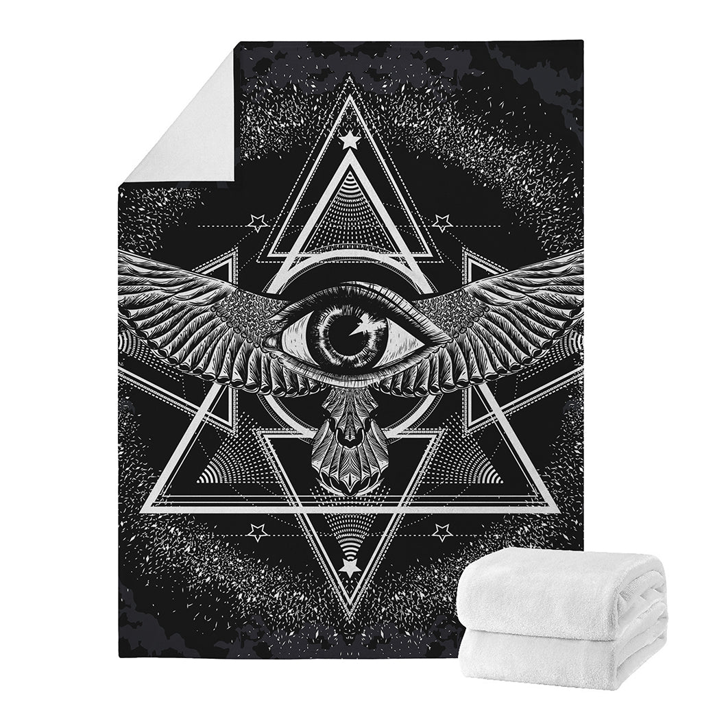 Black And White All Seeing Eye Print Blanket