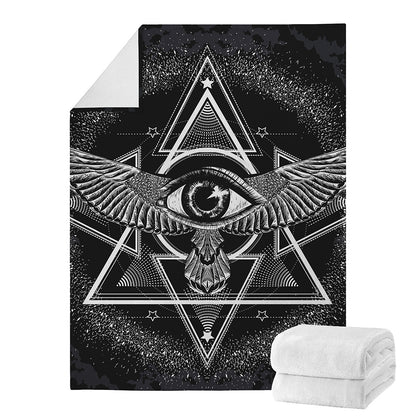 Black And White All Seeing Eye Print Blanket