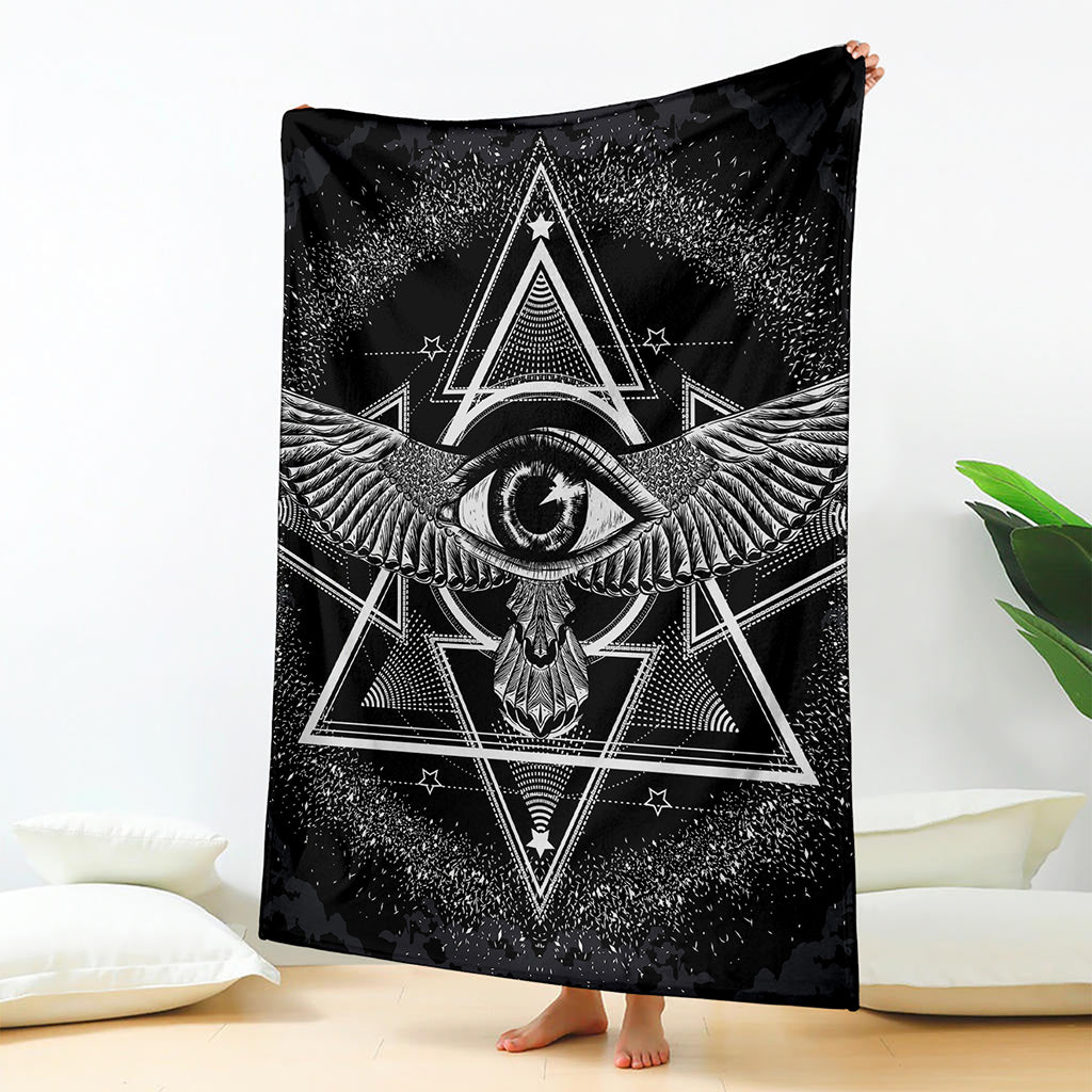 Black And White All Seeing Eye Print Blanket
