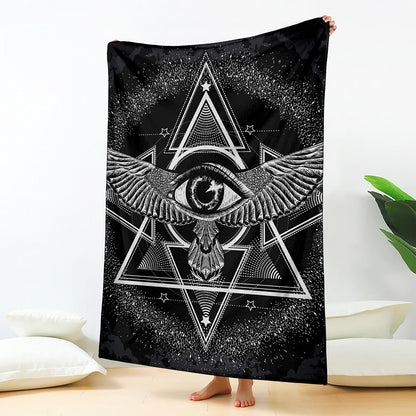 Black And White All Seeing Eye Print Blanket