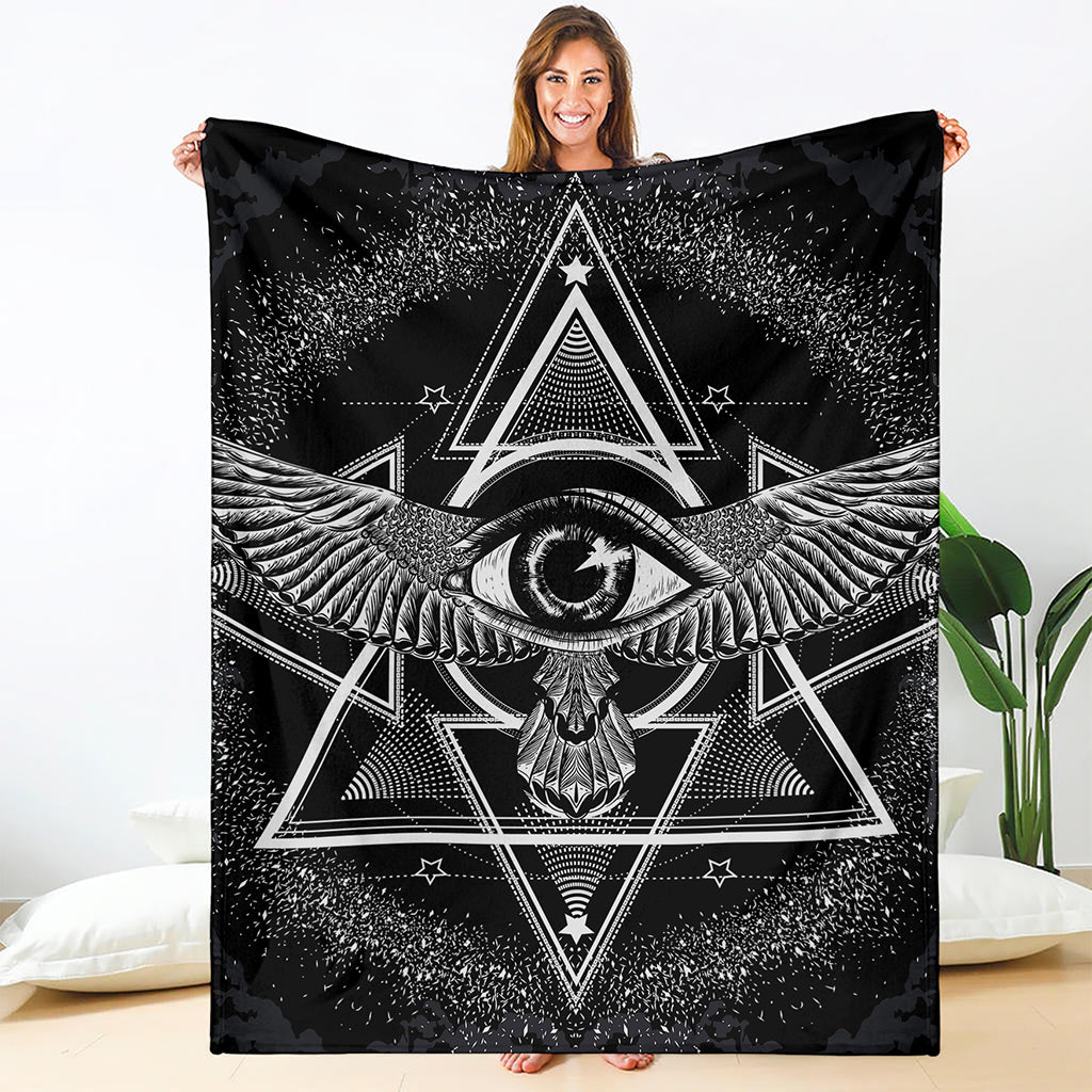 Black And White All Seeing Eye Print Blanket