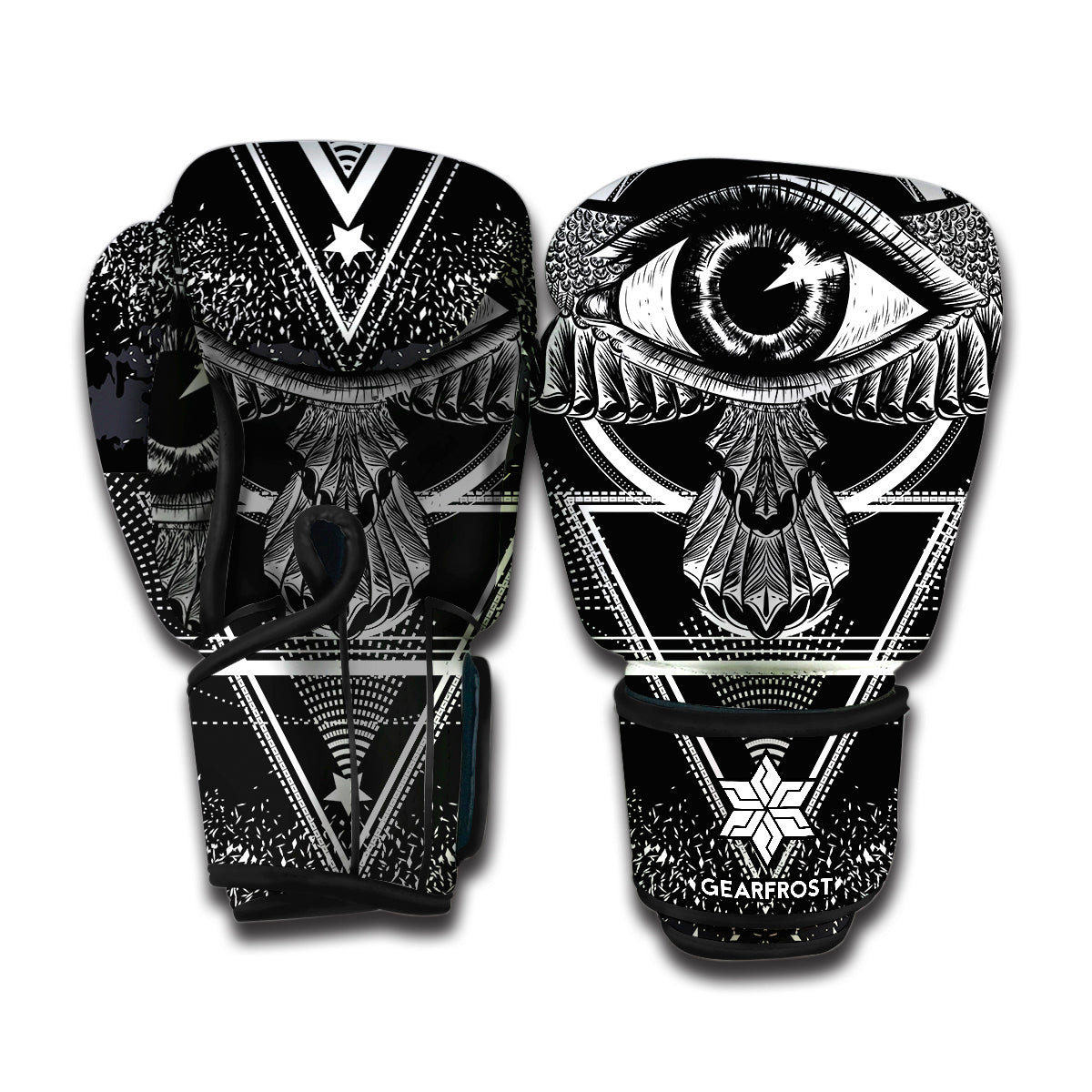 Black And White All Seeing Eye Print Boxing Gloves