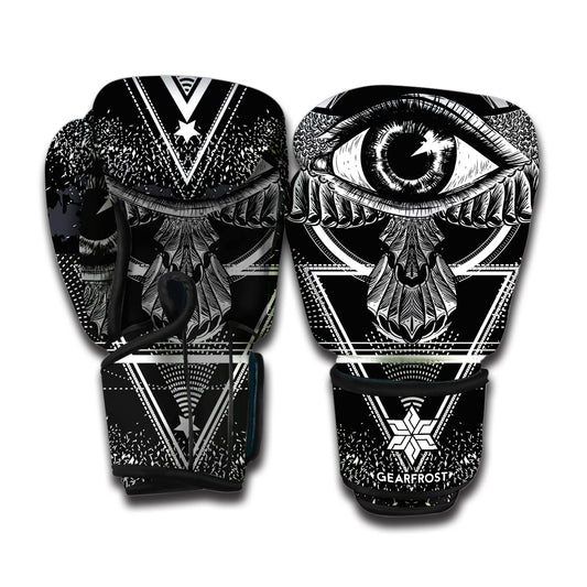 Black And White All Seeing Eye Print Boxing Gloves