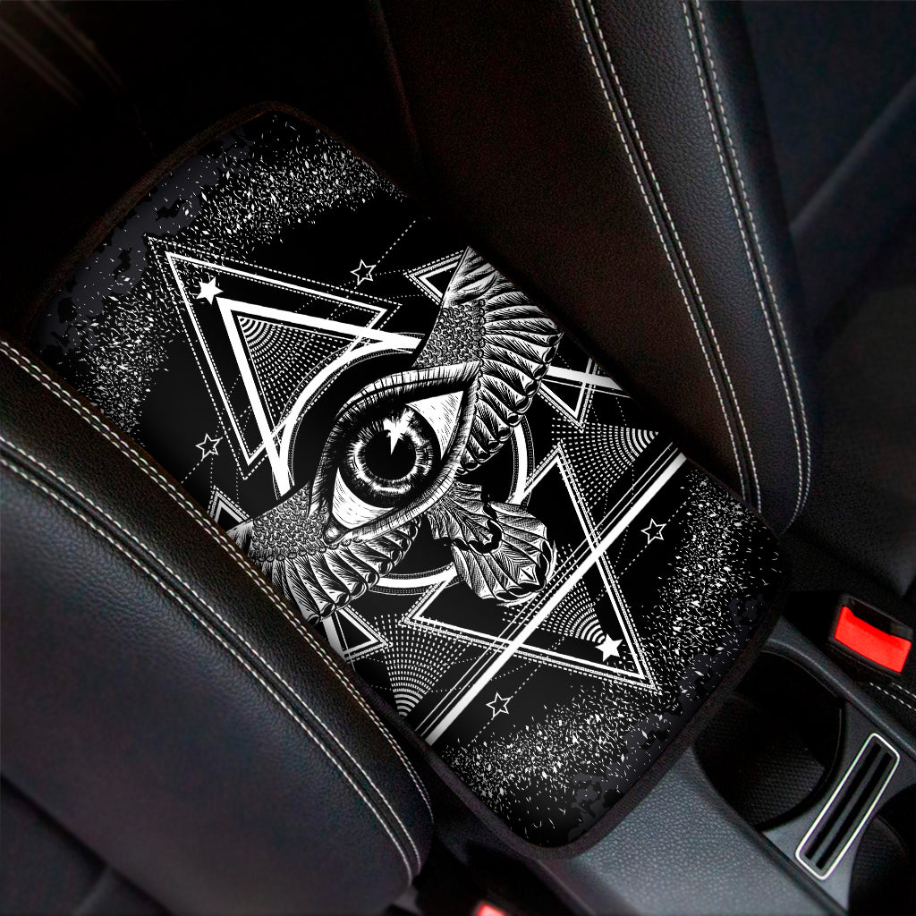 Black And White All Seeing Eye Print Car Center Console Cover