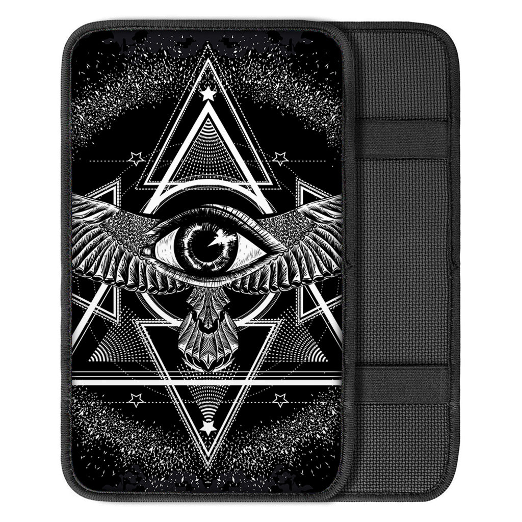 Black And White All Seeing Eye Print Car Center Console Cover