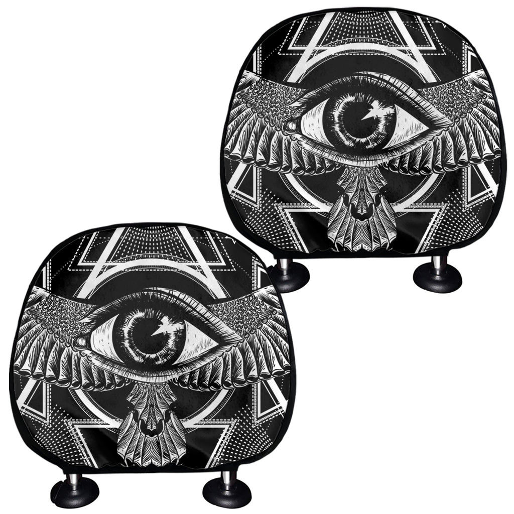 Black And White All Seeing Eye Print Car Headrest Covers